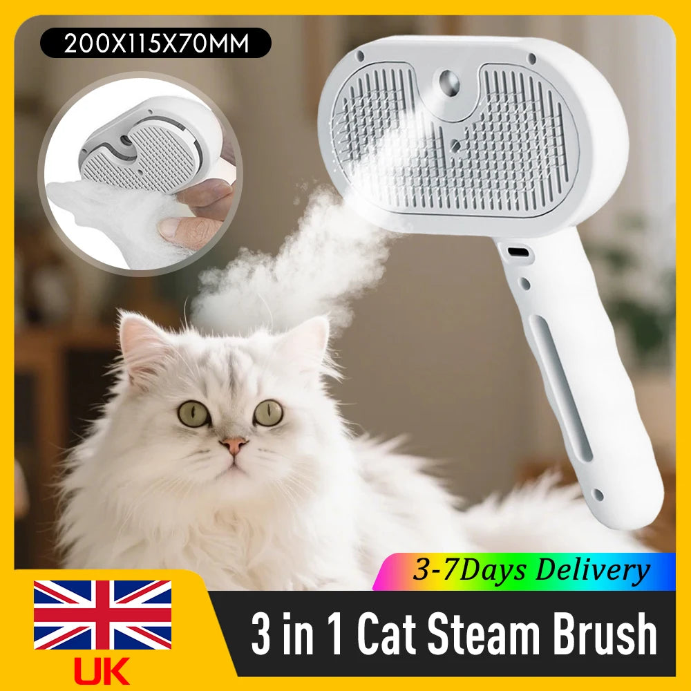 3 in 1 Electric Steam Spray Pet Brush – Anti Tangle Grooming Hair Removal Comb for Dogs and Cats