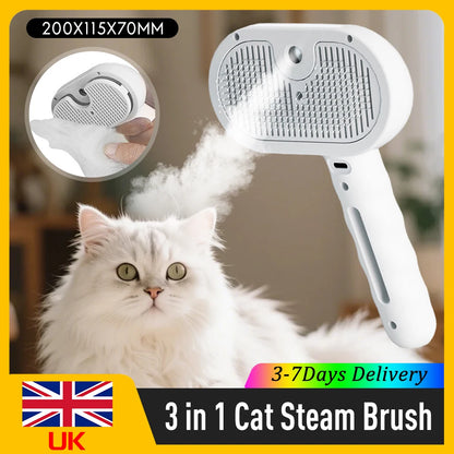 3 in 1 Electric Steam Spray Pet Brush – Anti Tangle Grooming Hair Removal Comb for Dogs and Cats