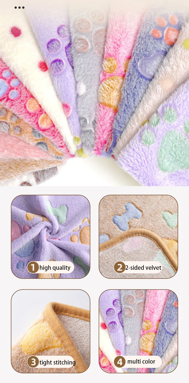 Winter Velvet Pet Sleeping Warm Blanket with Paw/Dot/Bone Pattern, Dog Cat Washing Towel, Fleece Soft Pet Blanket Pet Bed Mat