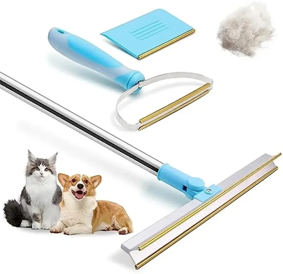 Pet Hair Remover Tool Set – Telescopic Handle Carpet Rake for Dog and Cat Hair Removal