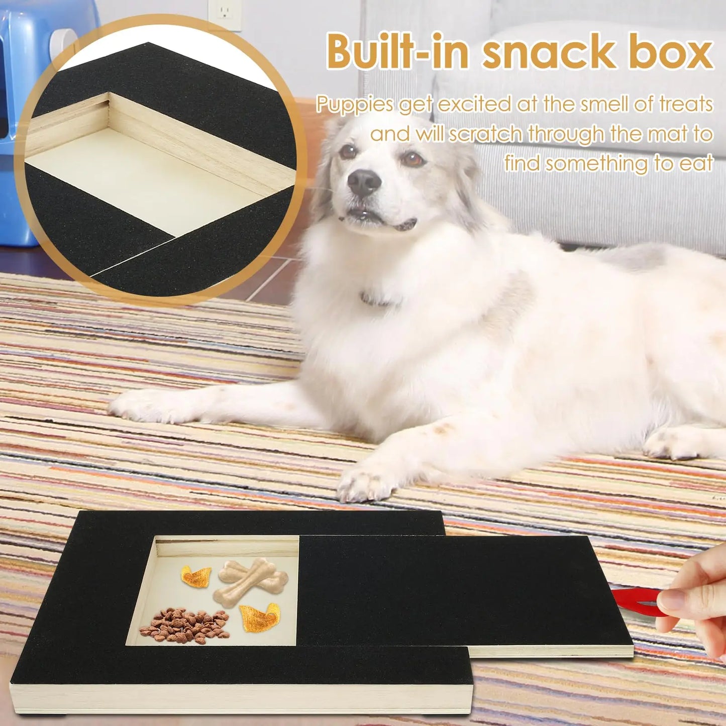 Dog Nail Scratching Board with Snack Box – Wooden Nail File Toy for Pet Grooming