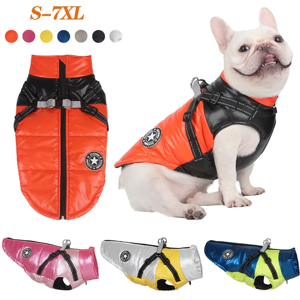 Winter Dog Harness Clothes Waterproof Warm Pet Dog Cotton Coat for Small Large Dogs Jacket French Bulldog Chihuahua Clothing Pug