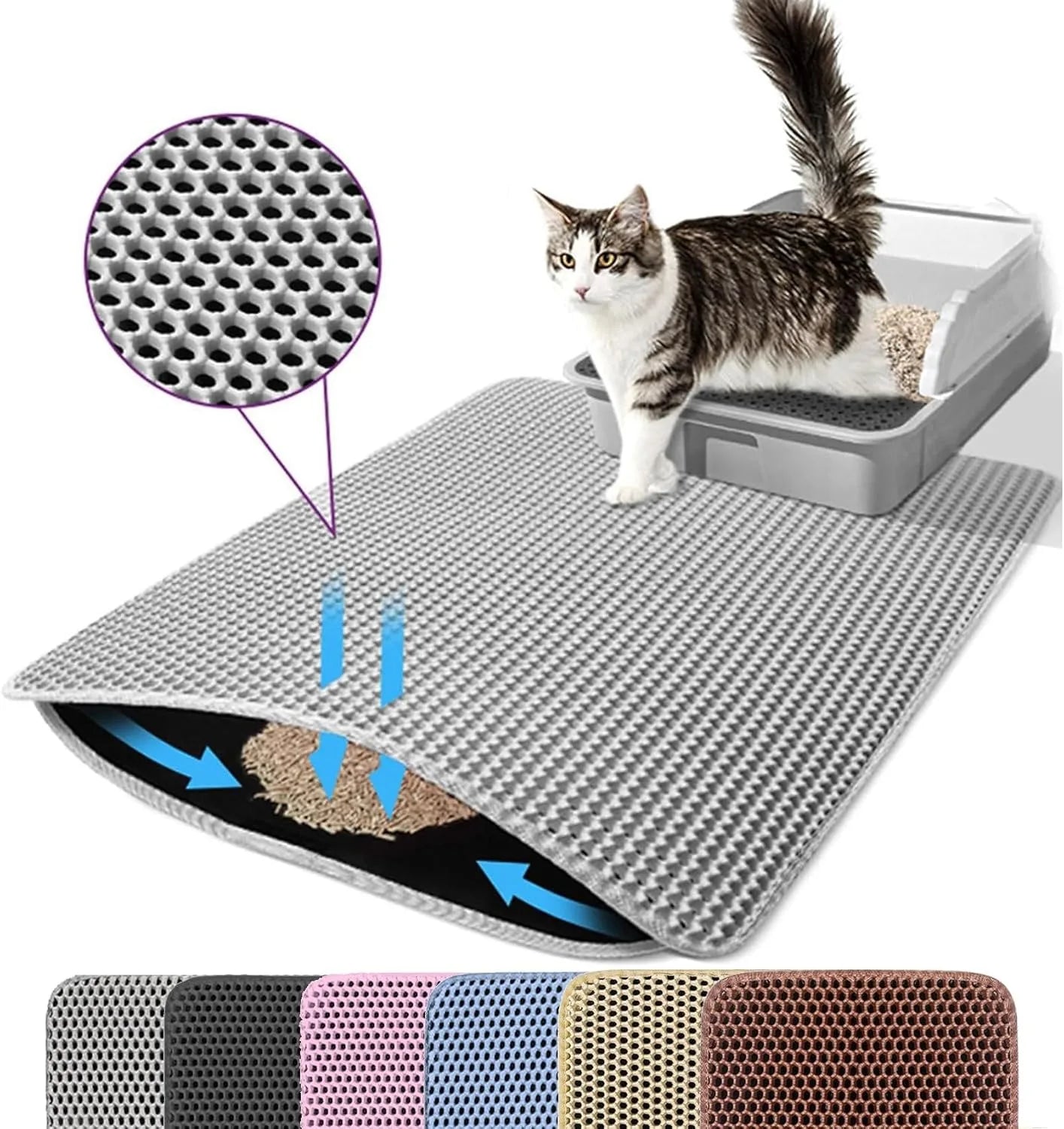 Double Layer Cat Litter Mat – Waterproof Non Slip Pet Litter Box Mat for Cats