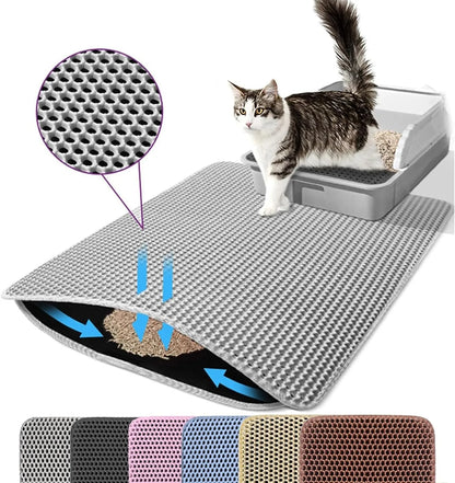 Double Layer Cat Litter Mat – Waterproof Non Slip Pet Litter Box Mat for Cats