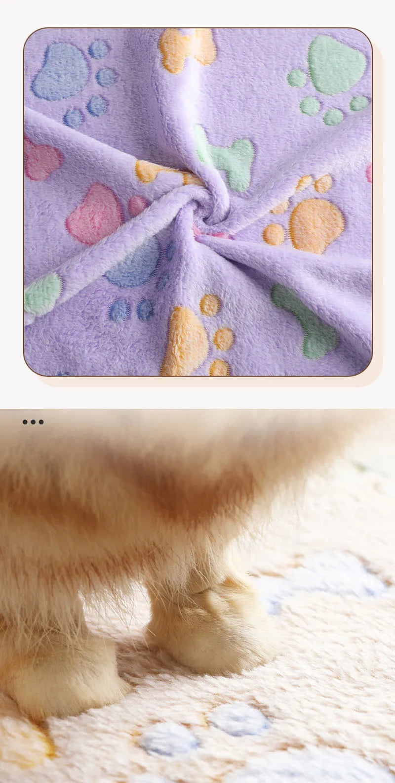 Winter Velvet Pet Sleeping Warm Blanket with Paw/Dot/Bone Pattern, Dog Cat Washing Towel, Fleece Soft Pet Blanket Pet Bed Mat