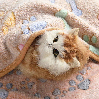 Winter Velvet Pet Sleeping Warm Blanket with Paw/Dot/Bone Pattern, Dog Cat Washing Towel, Fleece Soft Pet Blanket Pet Bed Mat