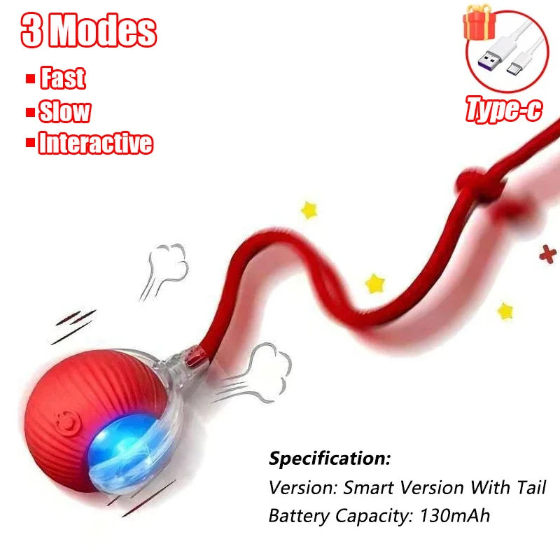 Rechargeable Interactive Cat Ball Toy – Automatic Rolling Smart Pet Toy with Faux Tail for Cats and Dogs